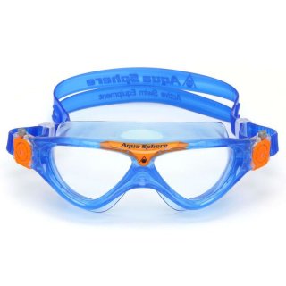 Aqua Sphere Kinder Schwimmbrille Vista Junior blau-orange Gr&ouml;&szlig;e S, transparentes Glas