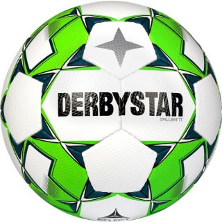 Derbystar Fußball Brilliant TT AG Größe 5, Kunstrasen Training , handgenäht weiss-grün-grau